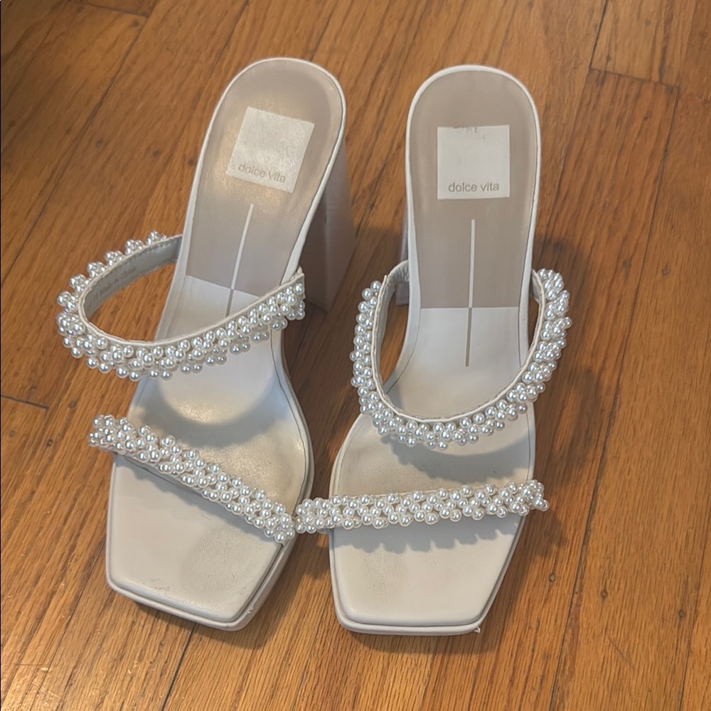 Dolce Vita Women's White Pearl Embellished Heels